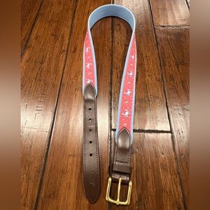 Vintage Vineyard Vines Pink Blue Crabs Belt Mens 38 Leather Brass Coastal Preppy